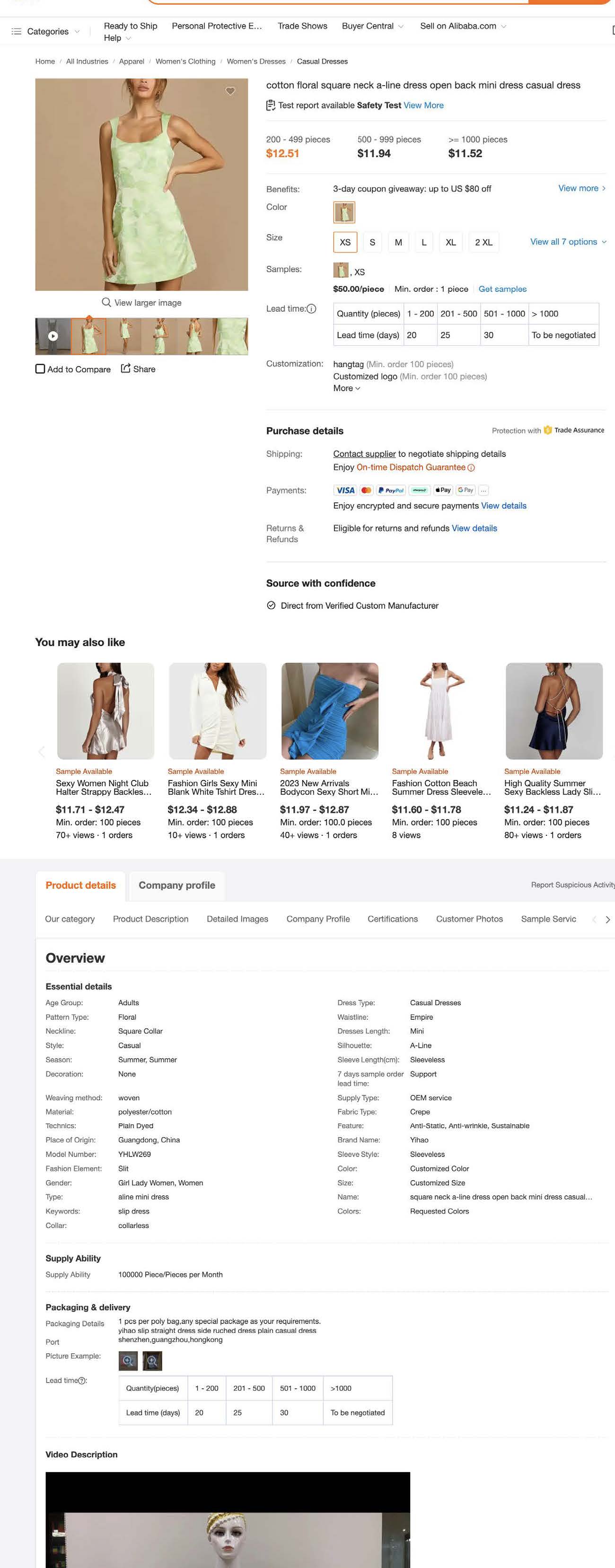 Before — Old Alibaba.com product detail page pre-2023 baseline