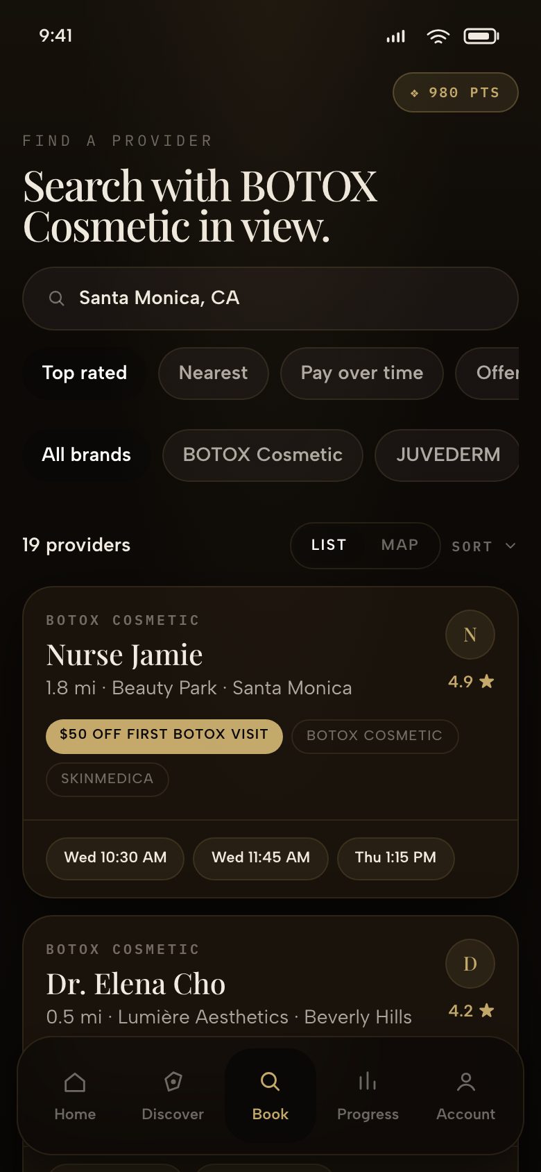 Find a Provider screen