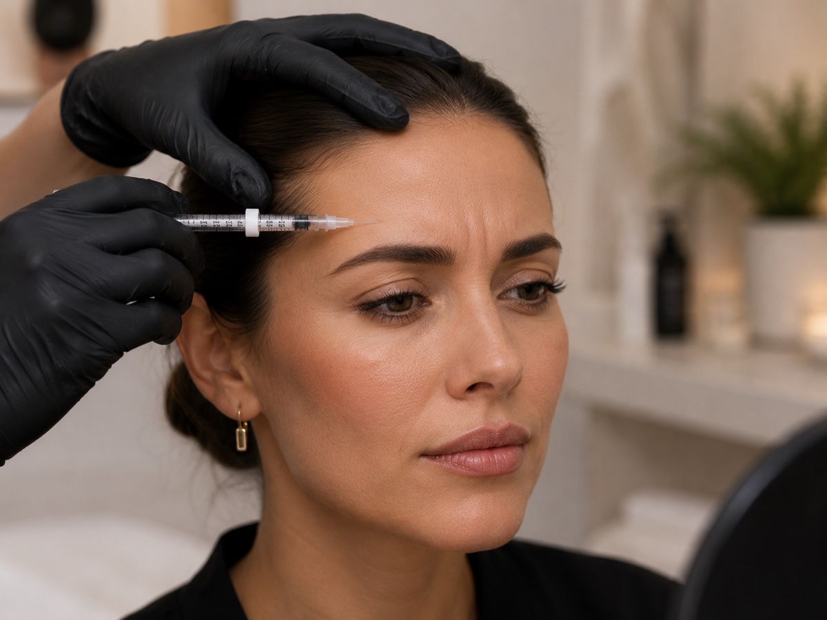 Patient mirror selfie at BOTOX treatment — A·03 before photo capture