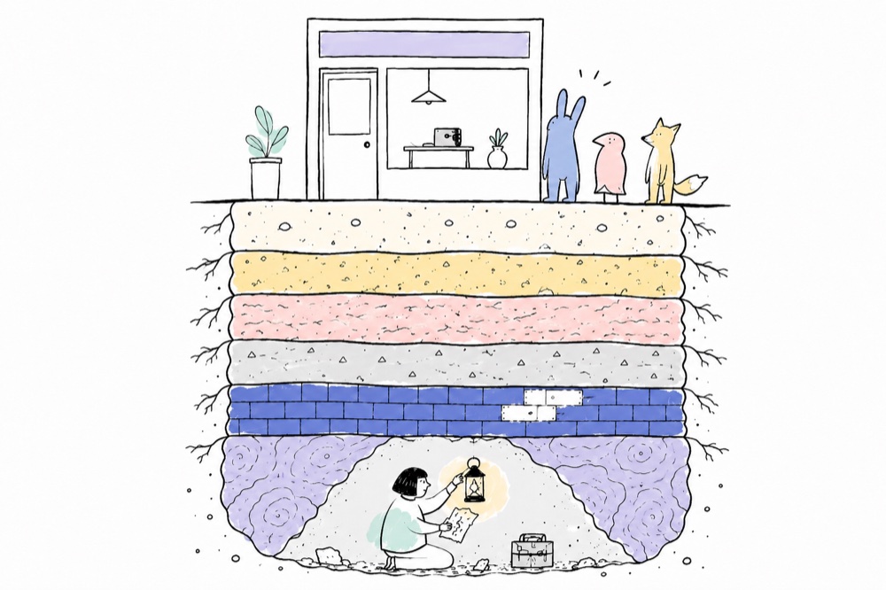Cross-section of geological cost layers — the invisible architecture beneath every pricing decision