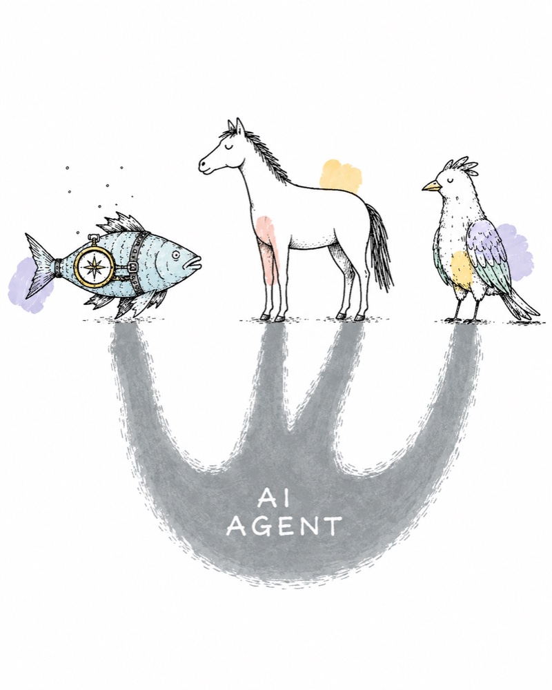Fish, horse, and bird — three completely different things — each casting the same shadow: AI Agent